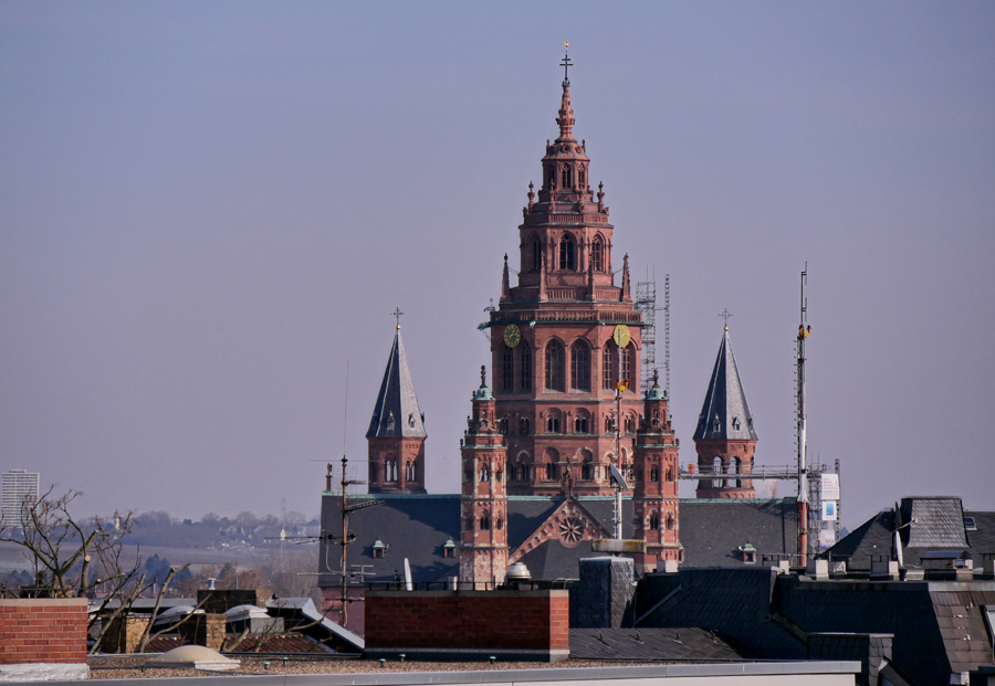 Der Mainzer Dom vom Kupferberg aus gesehen. Im Hintergrund liegt Hochheim.